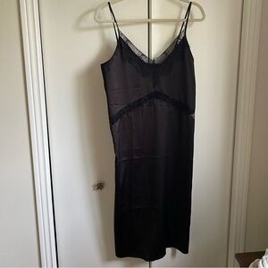 Brunette The Label Black Lace Chemise Romantic Silk Slip Dress Cutout Feminine S